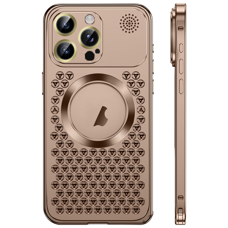 For iPhone 16 Pro Max Spring Buckle MagSafe Magnetic Metal Aromatherapy Phone Case(Gold) - iPhone 16 Pro Cases by buy2fix | Online Shopping UK | buy2fix