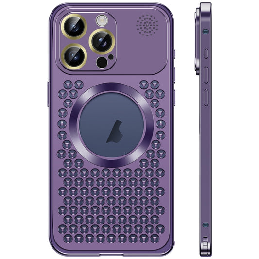 For iPhone 16 Pro Max Spring Buckle MagSafe Magnetic Metal Aromatherapy Phone Case(Purple) - iPhone 16 Pro Cases by buy2fix | Online Shopping UK | buy2fix