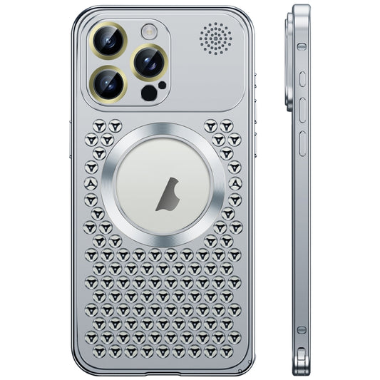 For iPhone 16 Pro Spring Buckle MagSafe Magnetic Metal Aromatherapy Phone Case(Silver) - iPhone 16 Pro Cases by buy2fix | Online Shopping UK | buy2fix