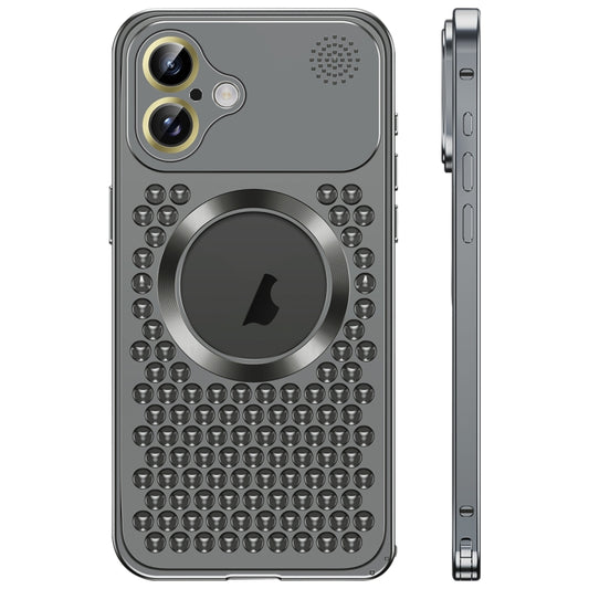 For iPhone 16 Spring Buckle MagSafe Magnetic Metal Aromatherapy Phone Case(Black) - iPhone 16 Cases by buy2fix | Online Shopping UK | buy2fix