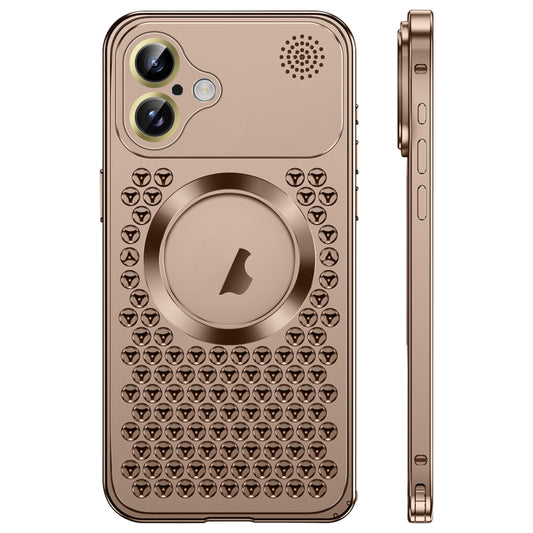 For iPhone 16 Spring Buckle MagSafe Magnetic Metal Aromatherapy Phone Case(Gold) - iPhone 16 Cases by buy2fix | Online Shopping UK | buy2fix