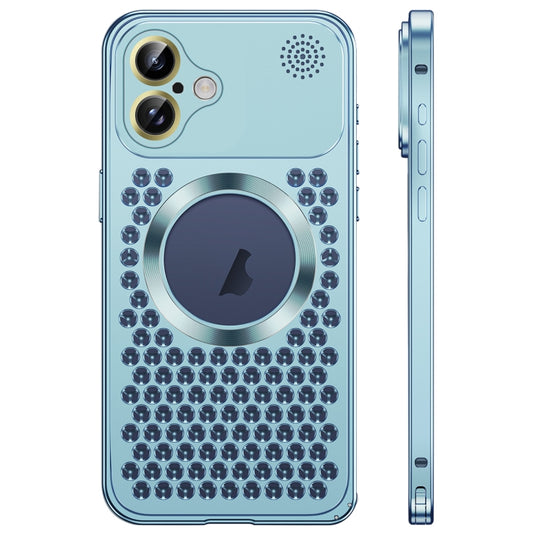 For iPhone 16 Spring Buckle MagSafe Magnetic Metal Aromatherapy Phone Case(Blue) - iPhone 16 Cases by buy2fix | Online Shopping UK | buy2fix