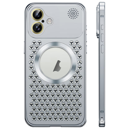 For iPhone 16 Spring Buckle MagSafe Magnetic Metal Aromatherapy Phone Case(Silver) - iPhone 16 Cases by buy2fix | Online Shopping UK | buy2fix