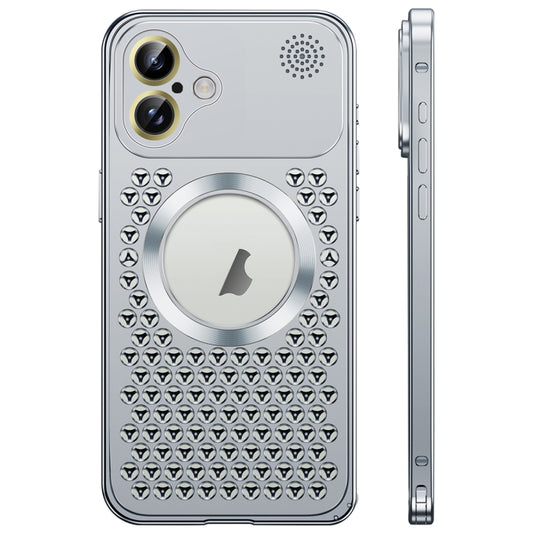 For iPhone 16 Spring Buckle MagSafe Magnetic Metal Aromatherapy Phone Case(Silver) - iPhone 16 Cases by buy2fix | Online Shopping UK | buy2fix