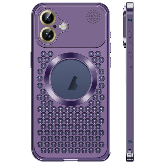 For iPhone 16 Spring Buckle MagSafe Magnetic Metal Aromatherapy Phone Case(Purple) - iPhone 16 Cases by buy2fix | Online Shopping UK | buy2fix