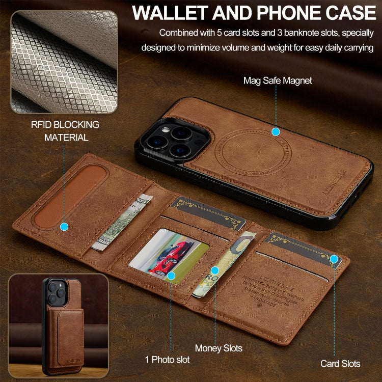 For iPhone 15 Pro LC.IMEEKE L5 Series Detachable RFID Card Bag Magsafe Phone Case(Brown) - iPhone 15 Pro Cases by LC.IMEEKE | Online Shopping UK | buy2fix