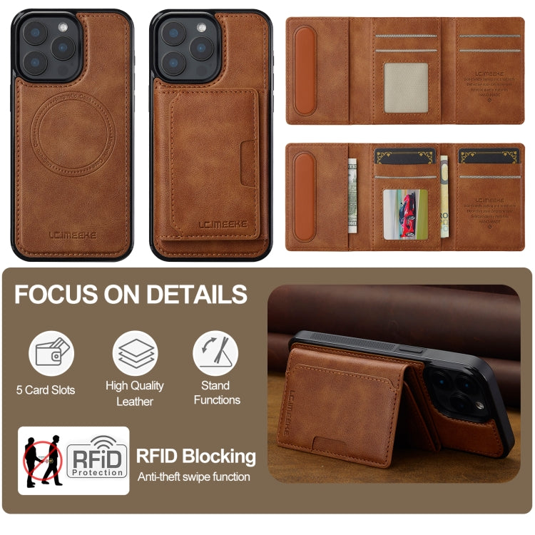 For iPhone 15 Pro LC.IMEEKE L5 Series Detachable RFID Card Bag Magsafe Phone Case(Brown) - iPhone 15 Pro Cases by LC.IMEEKE | Online Shopping UK | buy2fix