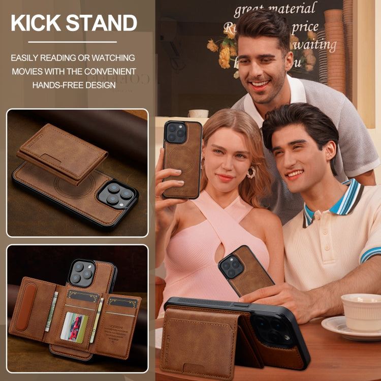 For iPhone 15 Pro LC.IMEEKE L5 Series Detachable RFID Card Bag Magsafe Phone Case(Brown) - iPhone 15 Pro Cases by LC.IMEEKE | Online Shopping UK | buy2fix