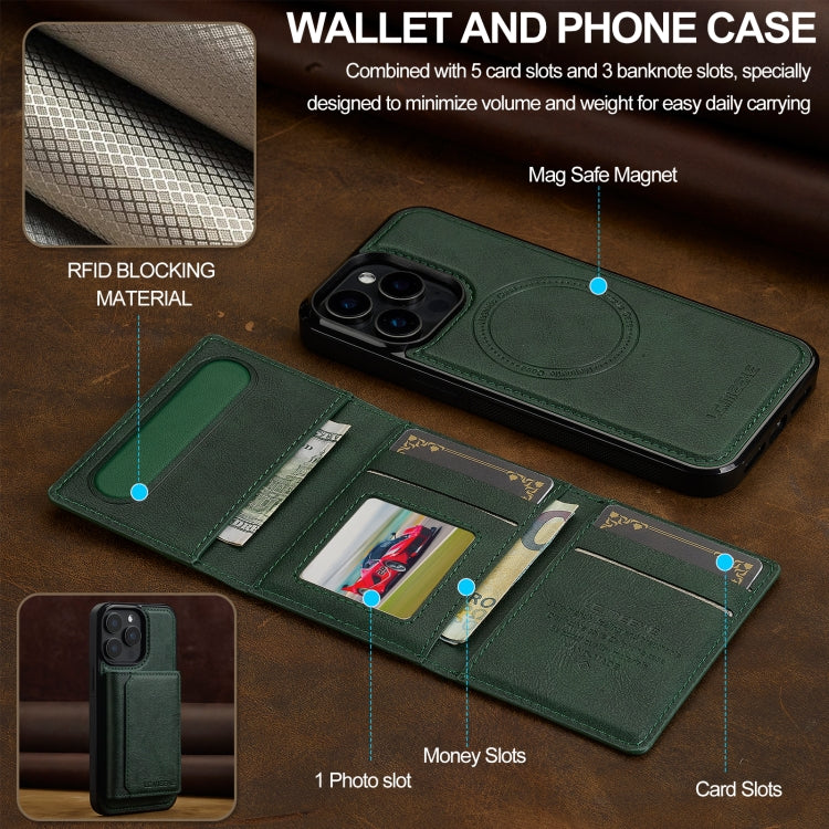 For iPhone 15 Pro LC.IMEEKE L5 Series Detachable RFID Card Bag Magsafe Phone Case(Green) - iPhone 15 Pro Cases by LC.IMEEKE | Online Shopping UK | buy2fix