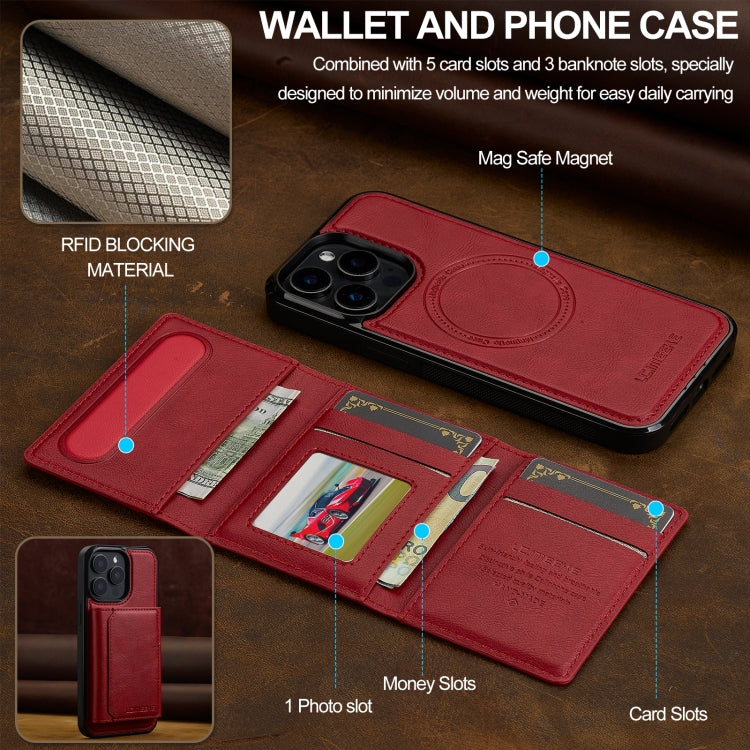 For iPhone 15 Pro LC.IMEEKE L5 Series Detachable RFID Card Bag Magsafe Phone Case(Red) - iPhone 15 Pro Cases by LC.IMEEKE | Online Shopping UK | buy2fix
