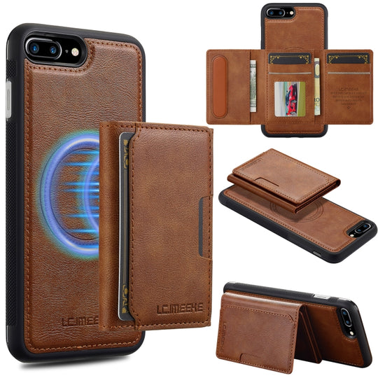 For iPhone SE 2022 / 2020 LC.IMEEKE L5 Series Detachable RFID Card Bag Magsafe Phone Case(Brown)