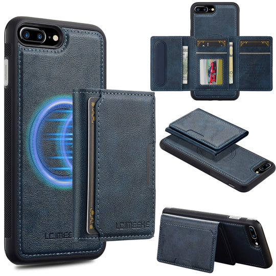 For iPhone SE 2022 / 2020 LC.IMEEKE L5 Series Detachable RFID Card Bag Magsafe Phone Case(Blue)