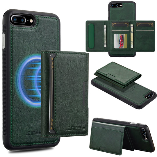 For iPhone SE 2022 / 2020 LC.IMEEKE L5 Series Detachable RFID Card Bag Magsafe Phone Case(Green)