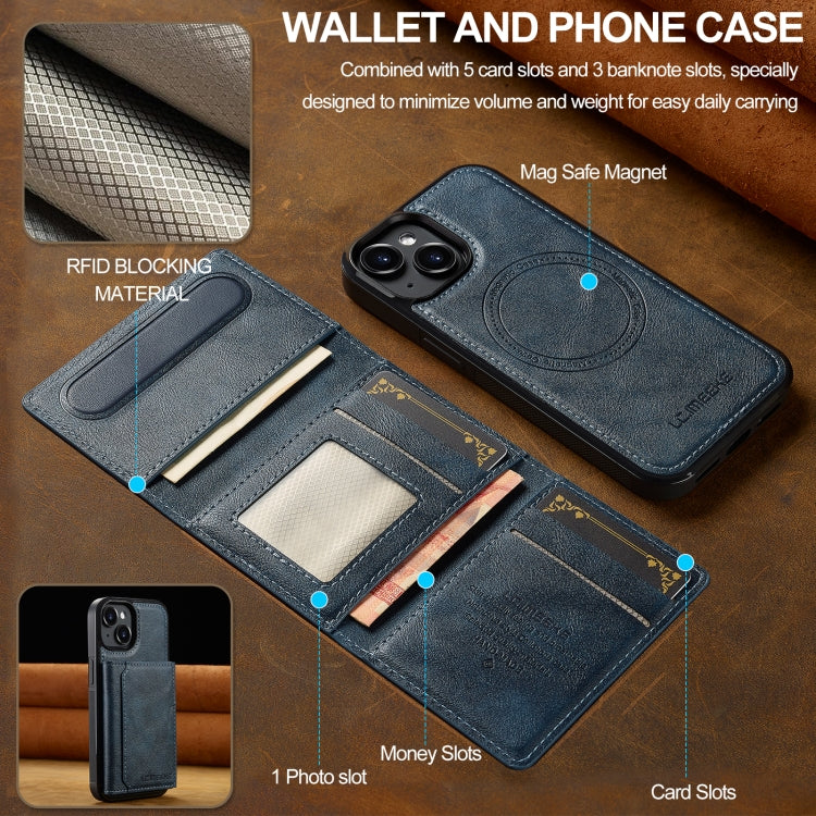 For iPhone 15 LC.IMEEKE L5 Series Detachable RFID Card Bag Magsafe Phone Case(Blue) - iPhone 15 Cases by LC.IMEEKE | Online Shopping UK | buy2fix