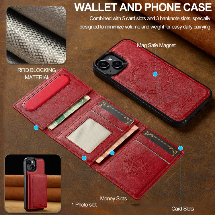 For iPhone 15 LC.IMEEKE L5 Series Detachable RFID Card Bag Magsafe Phone Case(Red) - iPhone 15 Cases by LC.IMEEKE | Online Shopping UK | buy2fix