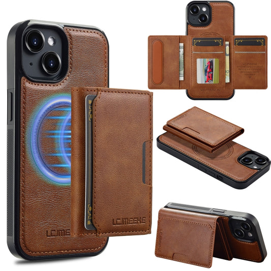 For iPhone 14 / 13 LC.IMEEKE L5 Series Detachable RFID Card Bag Magsafe Phone Case(Brown) - iPhone 14 Cases by LC.IMEEKE | Online Shopping UK | buy2fix