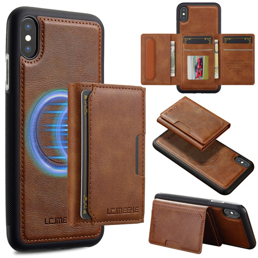 For iPhone XS / X LC.IMEEKE L5 Series Detachable RFID Card Bag Magsafe Phone Case(Brown) - More iPhone Cases by LC.IMEEKE | Online Shopping UK | buy2fix