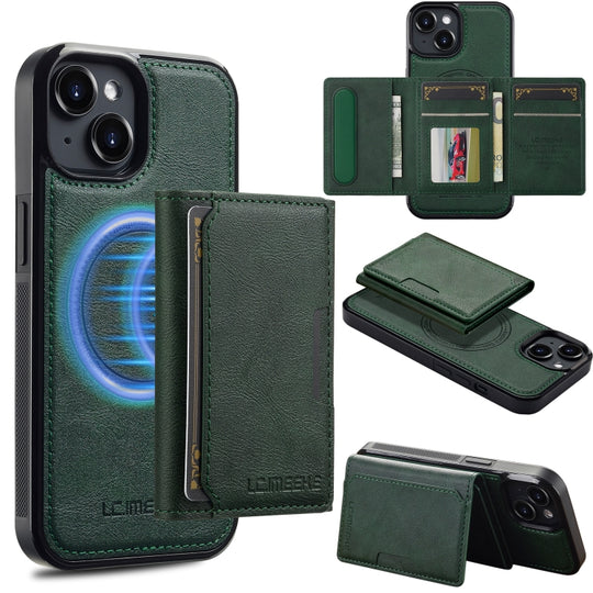 For iPhone 13 mini LC.IMEEKE L5 Series Detachable RFID Card Bag Magsafe Phone Case(Green)