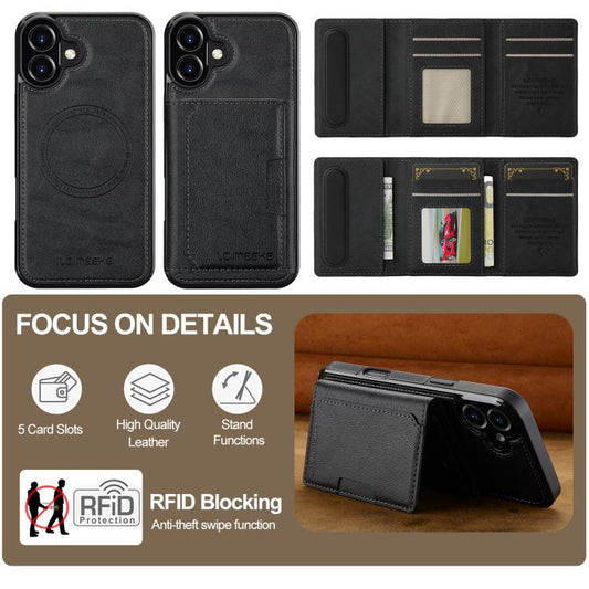 For iPhone 17 LC.IMEEKE L5 Series Detachable RFID Card Bag Magsafe Phone Case(Black) - iPhone 17 Cases by LC.IMEEKE | Online Shopping UK | buy2fix