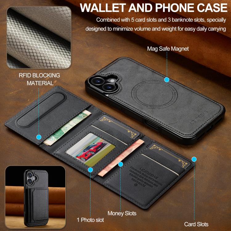For iPhone 17 LC.IMEEKE L5 Series Detachable RFID Card Bag Magsafe Phone Case(Black) - iPhone 17 Cases by LC.IMEEKE | Online Shopping UK | buy2fix