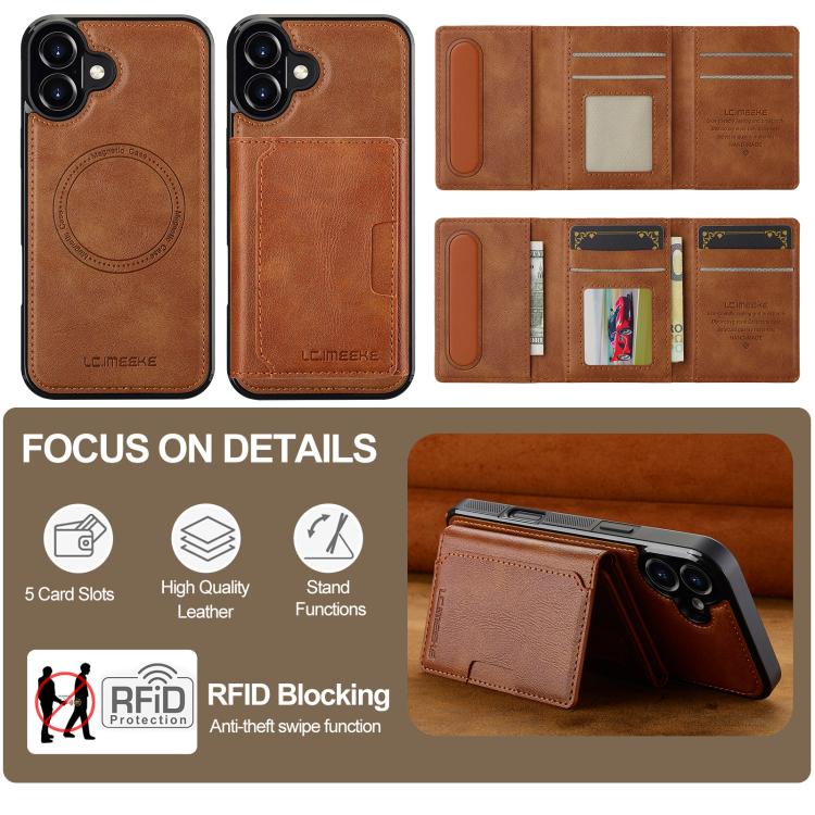 For iPhone 17 LC.IMEEKE L5 Series Detachable RFID Card Bag Magsafe Phone Case(Brown) - iPhone 17 Cases by LC.IMEEKE | Online Shopping UK | buy2fix