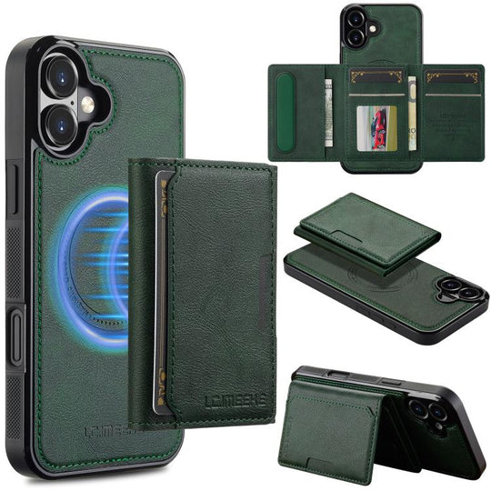 For iPhone 17 LC.IMEEKE L5 Series Detachable RFID Card Bag Magsafe Phone Case(Green)