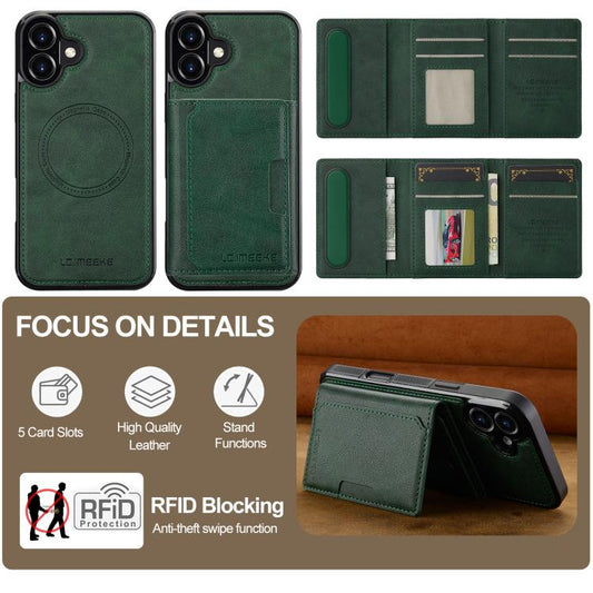 For iPhone 17 LC.IMEEKE L5 Series Detachable RFID Card Bag Magsafe Phone Case(Green) - iPhone 17 Cases by LC.IMEEKE | Online Shopping UK | buy2fix