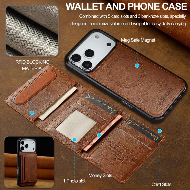 For iPhone 17 Pro LC.IMEEKE L5 Series Detachable RFID Card Bag Magsafe Phone Case(Brown) - iPhone 17 Pro Cases by LC.IMEEKE | Online Shopping UK | buy2fix