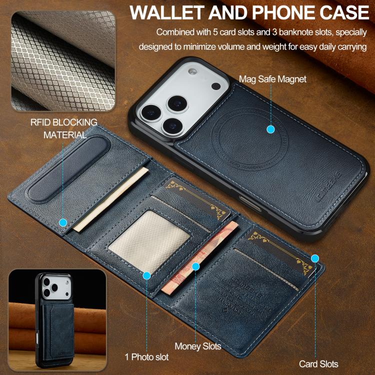 For iPhone 17 Pro LC.IMEEKE L5 Series Detachable RFID Card Bag Magsafe Phone Case(Blue) - iPhone 17 Pro Cases by LC.IMEEKE | Online Shopping UK | buy2fix