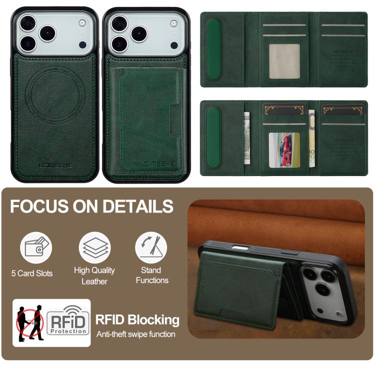 For iPhone 17 Pro LC.IMEEKE L5 Series Detachable RFID Card Bag Magsafe Phone Case(Green) - iPhone 17 Pro Cases by LC.IMEEKE | Online Shopping UK | buy2fix