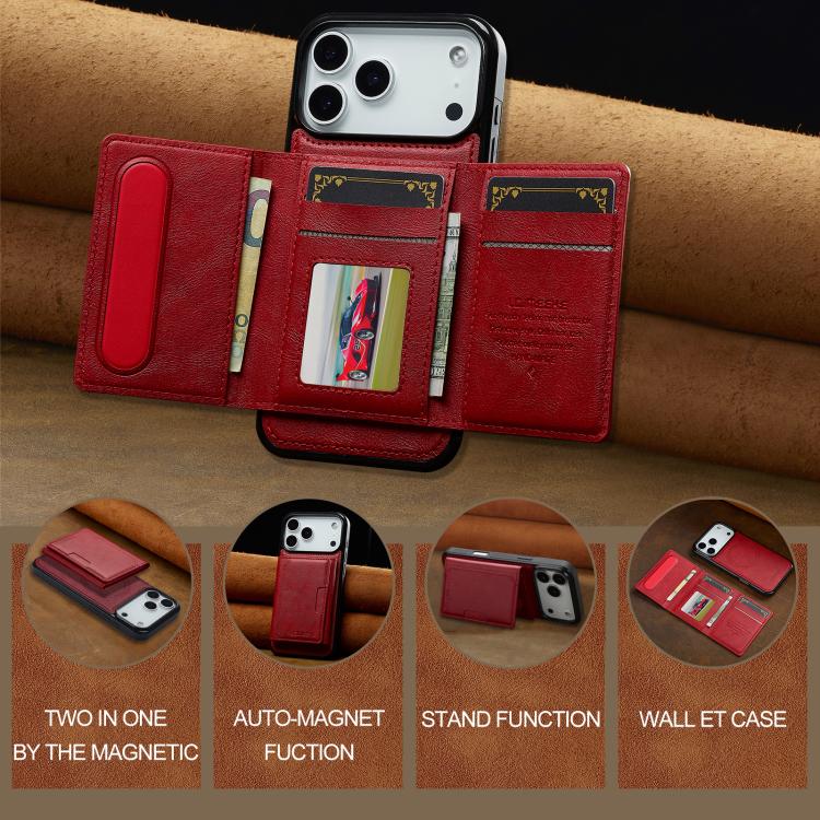 For iPhone 17 Pro Max LC.IMEEKE L5 Series Detachable RFID Card Bag Magsafe Phone Case(Red) - iPhone 17 Pro Max Cases by LC.IMEEKE | Online Shopping UK | buy2fix