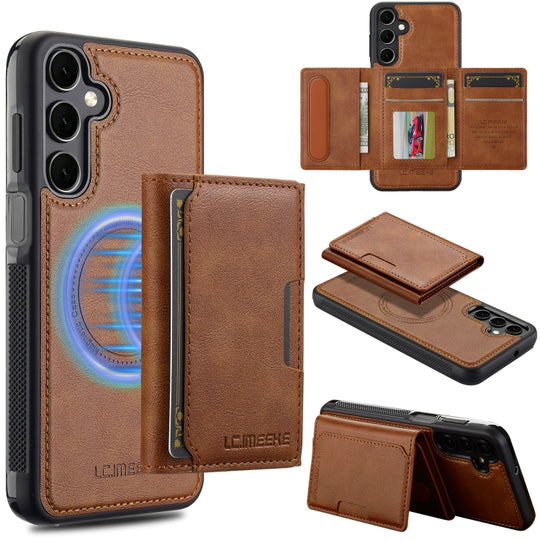 For Samsung Galaxy S24 FE 5G LC.IMEEKE L5 Series Detachable RFID Card Bag Magsafe Phone Case(Brown)
