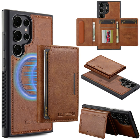 For Samsung Galaxy S23 Ultra 5G LC.IMEEKE L5 Series Detachable RFID Card Bag Magsafe Phone Case(Brown)