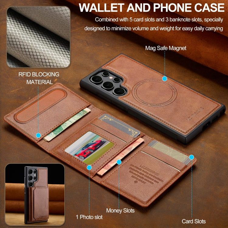For Samsung Galaxy S22 Ultra 5G LC.IMEEKE L5 Series Detachable RFID Card Bag Magsafe Phone Case(Brown) - Galaxy S22 Ultra 5G Cases by LC.IMEEKE | Online Shopping UK | buy2fix