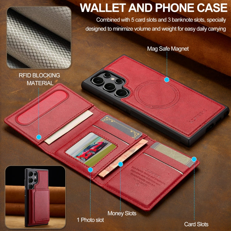 For Samsung Galaxy S22 Ultra 5G LC.IMEEKE L5 Series Detachable RFID Card Bag Magsafe Phone Case(Red) - Galaxy S22 Ultra 5G Cases by LC.IMEEKE | Online Shopping UK | buy2fix