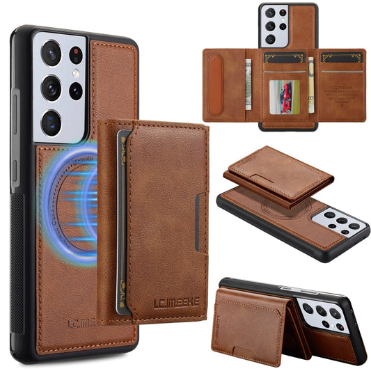 For Samsung Galaxy S21 Ultra 5G LC.IMEEKE L5 Series Detachable RFID Card Bag Magsafe Phone Case(Brown) - Galaxy S21 Ultra 5G Cases by LC.IMEEKE | Online Shopping UK | buy2fix