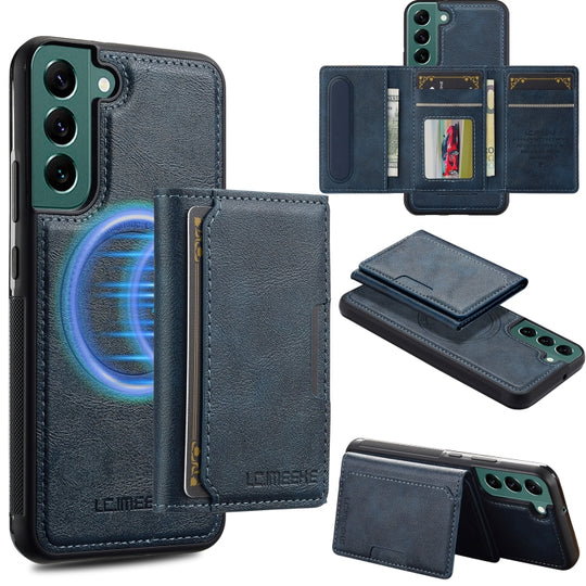 For Samsung Galaxy S21 FE 5G LC.IMEEKE L5 Series Detachable RFID Card Bag Magsafe Phone Case(Blue)