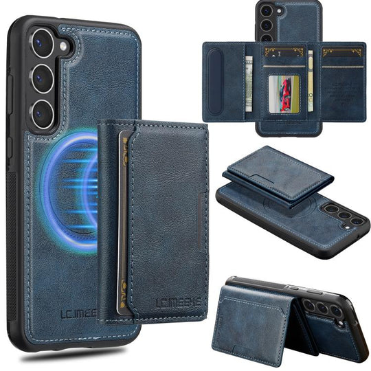 For Samsung Galaxy S25 5G LC.IMEEKE L5 Series Detachable RFID Card Bag Magsafe Phone Case(Blue)