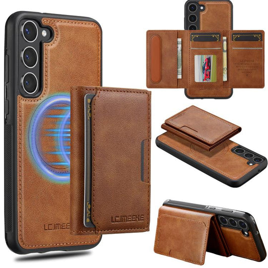 For Samsung Galaxy S25+ 5G LC.IMEEKE L5 Series Detachable RFID Card Bag Magsafe Phone Case(Brown)