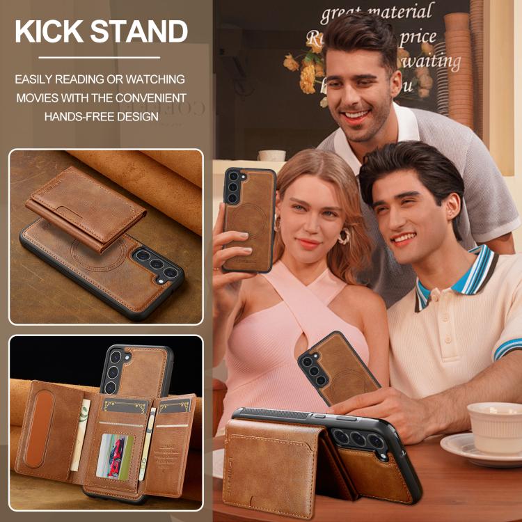 For Samsung Galaxy S25+ 5G LC.IMEEKE L5 Series Detachable RFID Card Bag Magsafe Phone Case(Brown) - Galaxy S25+ 5G Cases by LC.IMEEKE | Online Shopping UK | buy2fix