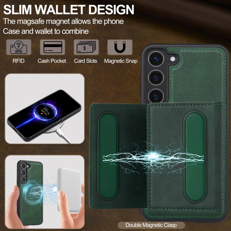 For Samsung Galaxy S25+ 5G LC.IMEEKE L5 Series Detachable RFID Card Bag Magsafe Phone Case(Green) - Galaxy S25+ 5G Cases by LC.IMEEKE | Online Shopping UK | buy2fix