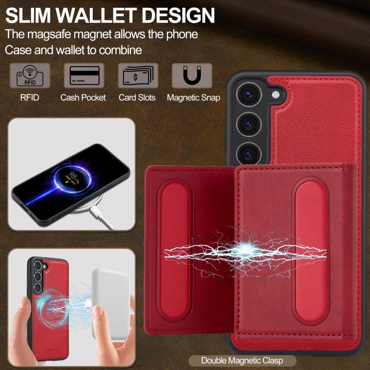 For Samsung Galaxy S25+ 5G LC.IMEEKE L5 Series Detachable RFID Card Bag Magsafe Phone Case(Red) - Galaxy S25+ 5G Cases by LC.IMEEKE | Online Shopping UK | buy2fix