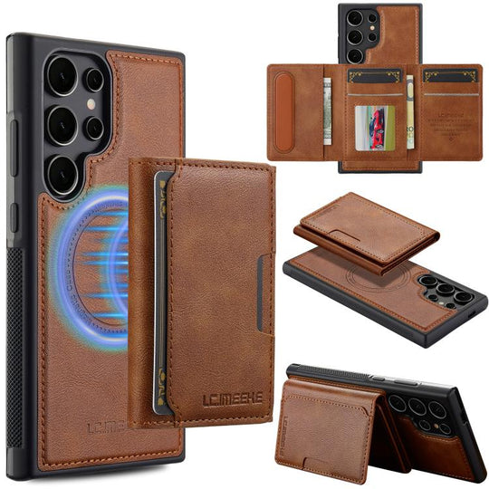 For Samsung Galaxy S25 Ultra 5G LC.IMEEKE L5 Series Detachable RFID Card Bag Magsafe Phone Case(Brown)