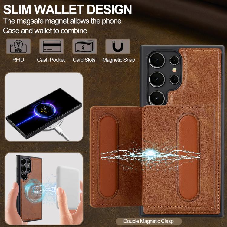 For Samsung Galaxy S25 Ultra 5G LC.IMEEKE L5 Series Detachable RFID Card Bag Magsafe Phone Case(Brown) - Galaxy S25 Ultra 5G Cases by LC.IMEEKE | Online Shopping UK | buy2fix
