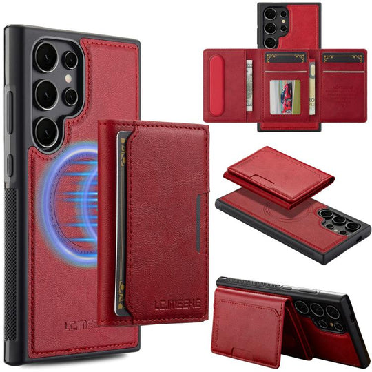 For Samsung Galaxy S25 Ultra 5G LC.IMEEKE L5 Series Detachable RFID Card Bag Magsafe Phone Case(Red)