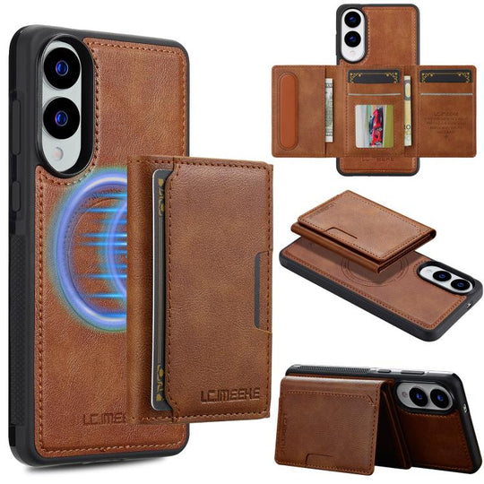 For Samsung Galaxy S25 Edge 5G LC.IMEEKE L5 Series Detachable RFID Card Bag Magsafe Phone Case(Brown)