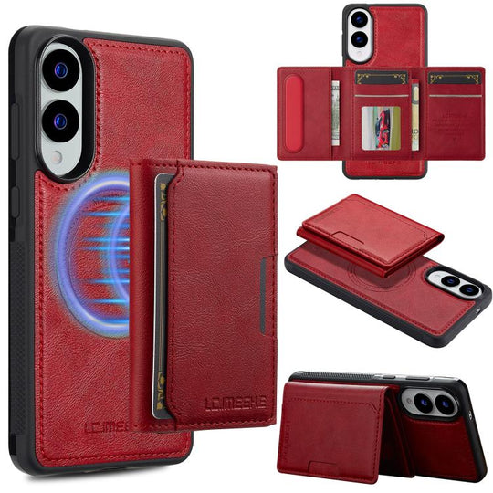 For Samsung Galaxy S25 Edge 5G LC.IMEEKE L5 Series Detachable RFID Card Bag Magsafe Phone Case(Red)