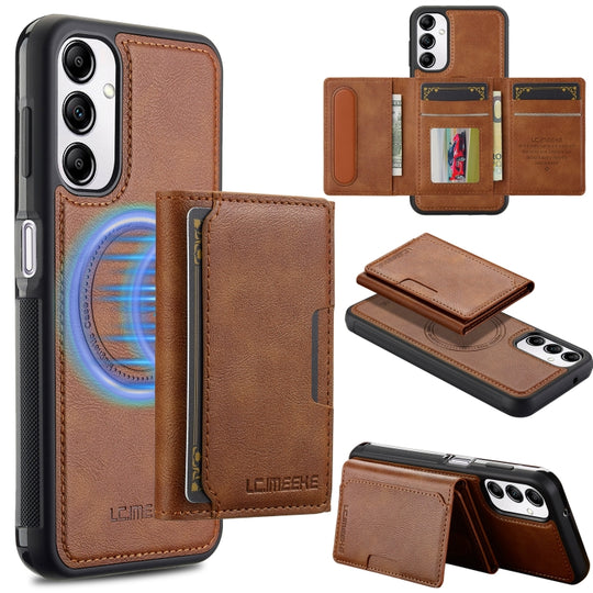 For Samsung Galaxy A34 5G LC.IMEEKE L5 Series Detachable RFID Card Bag Magsafe Phone Case(Brown)