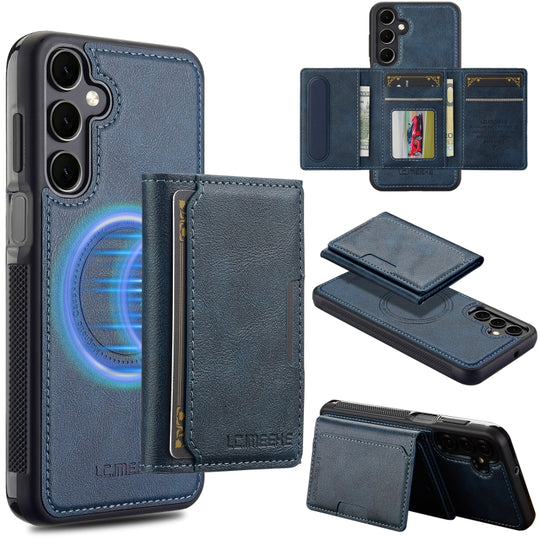 For Samsung Galaxy A55 5G LC.IMEEKE L5 Series Detachable RFID Card Bag Magsafe Phone Case(Blue)