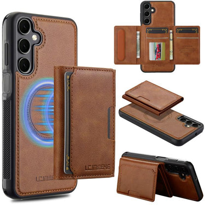For Samsung Galaxy A56 5G LC.IMEEKE L5 Series Detachable RFID Card Bag Magsafe Phone Case(Brown) - Galaxy Phone Cases by LC.IMEEKE | Online Shopping UK | buy2fix